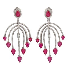 Boucles d'oreilles pendantes en or 18k Nature 5.6Cts Rubis & 1.44cts Diamant