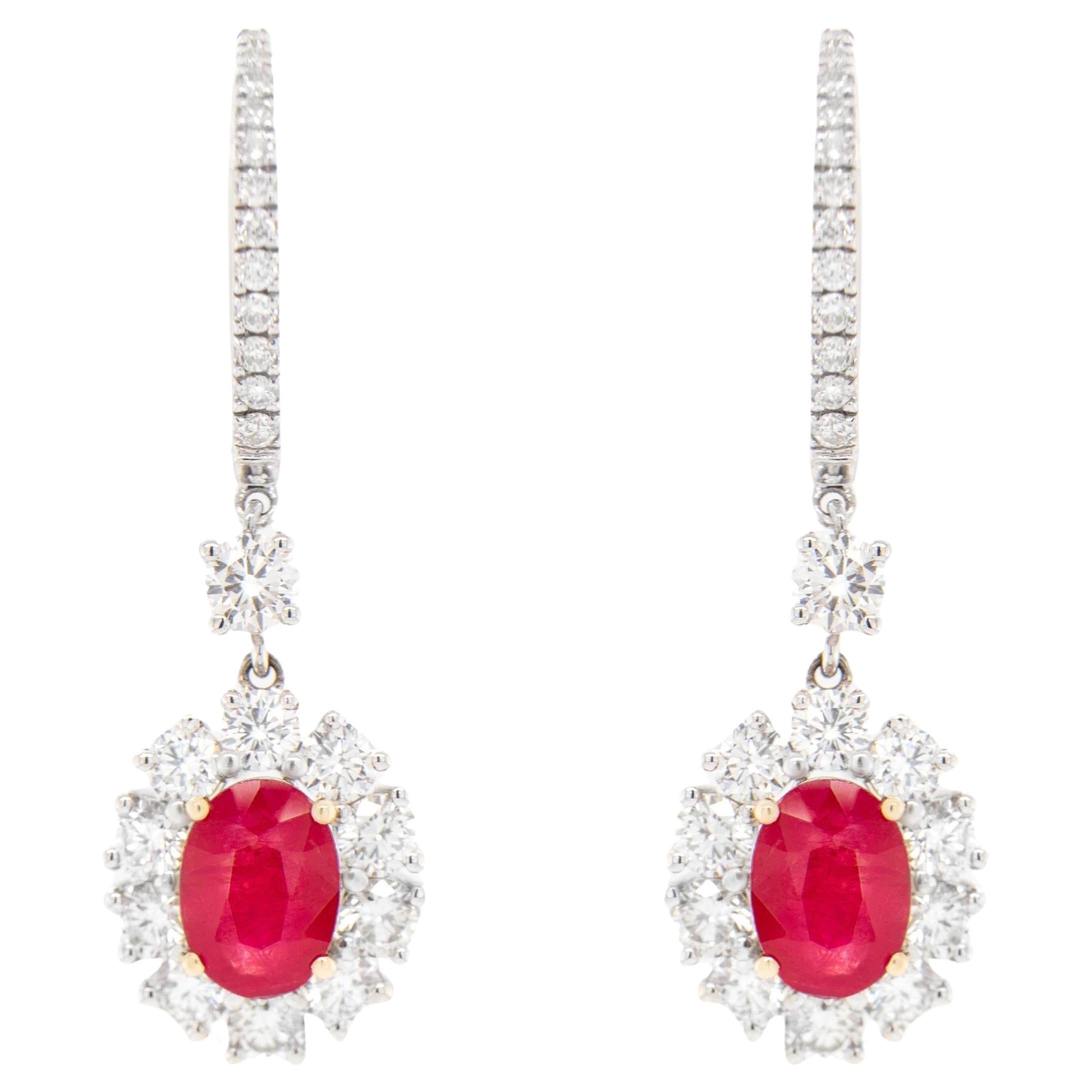 Ruby Dangle Earrings With Diamonds 4.17 Carats 18K Gold