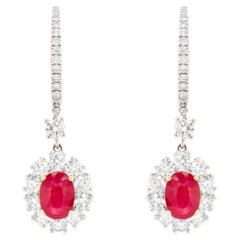 Ruby Dangle Earrings With Diamonds 4.17 Carats 18K Gold