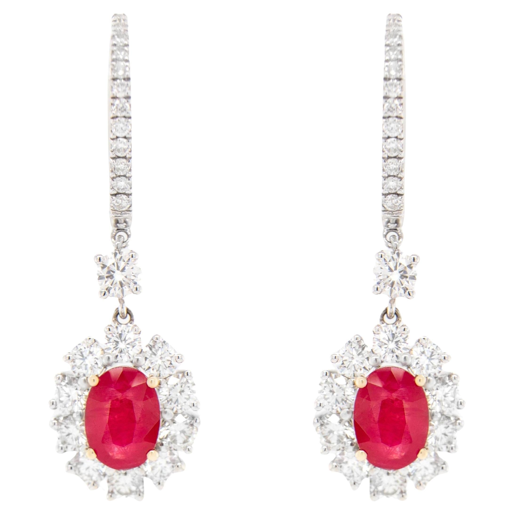 Ruby Dangle Earrings With Diamonds 4.17 Carats 18K Gold