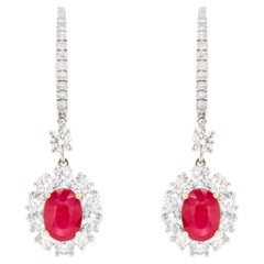 Ruby Dangle Earrings With Diamonds 4.17 Carats 18K Gold