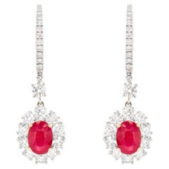 Pendientes colgantes de rubí con diamantes 4,17 quilates Oro de 18 quilates