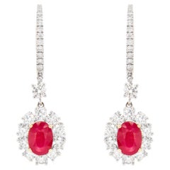 Ruby Dangle Earrings With Diamonds 4.17 Carats 18K Gold