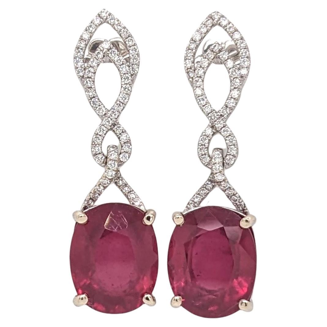 Ruby Dangle Earrings with Earth Mined Diamonds: Solid 14K Gold, Oval 10x8mm