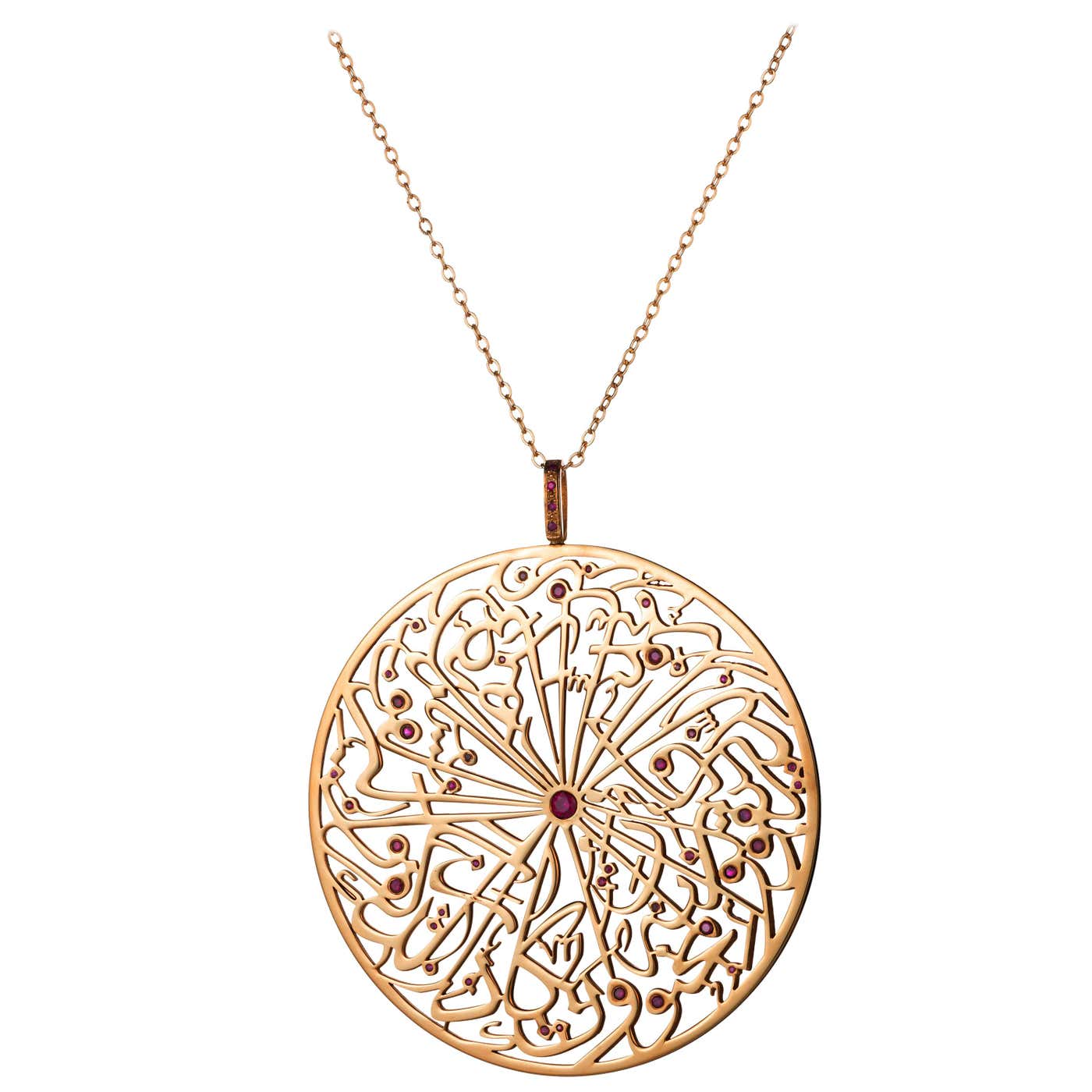 Ruby Designer Calligraphy Chain Pendant 18 Karat Gold Art Talisman ...
