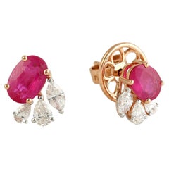 Ruby Dewdrops Studs With Diamonds Made In 18k Gold