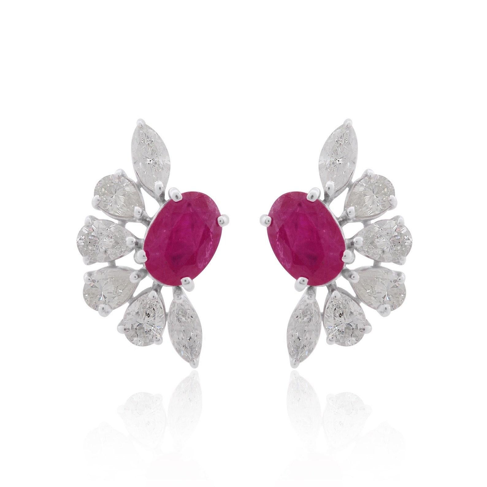Mixed Cut Ruby Diamond 14 Karat Gold Stud Earrings For Sale