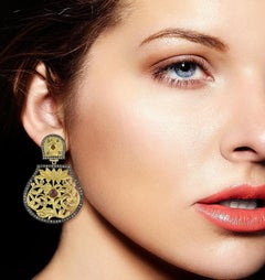 Ruby Diamond 14 Karat Gold Lotus Earrings