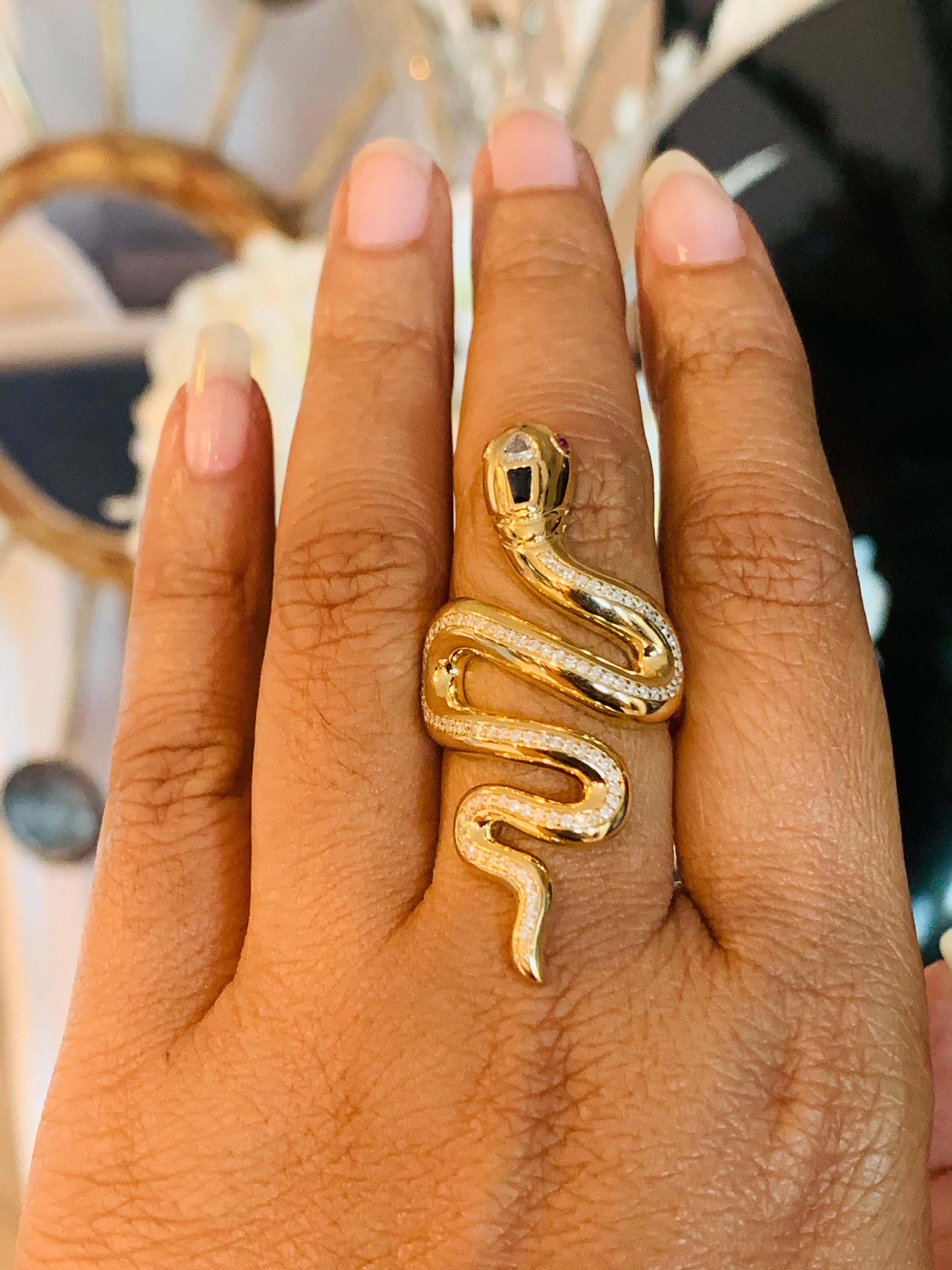 Ruby Diamond 14 Karat Gold Snake Ring In New Condition For Sale In Hoffman Estate, IL