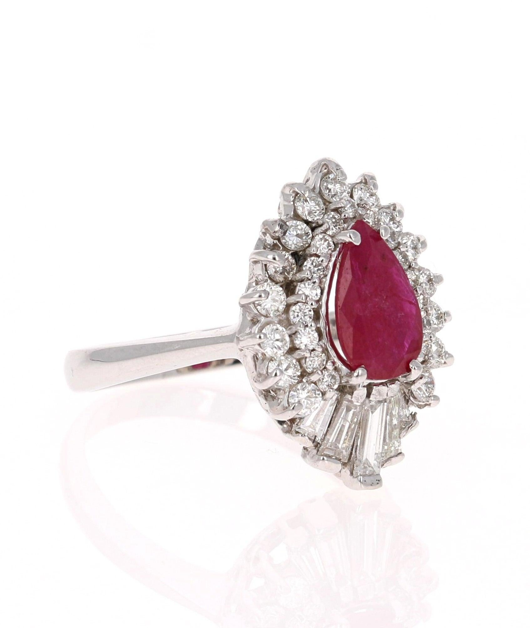 For Sale:  Ruby Diamond White Gold Ballerina Style Cocktail Ring 2