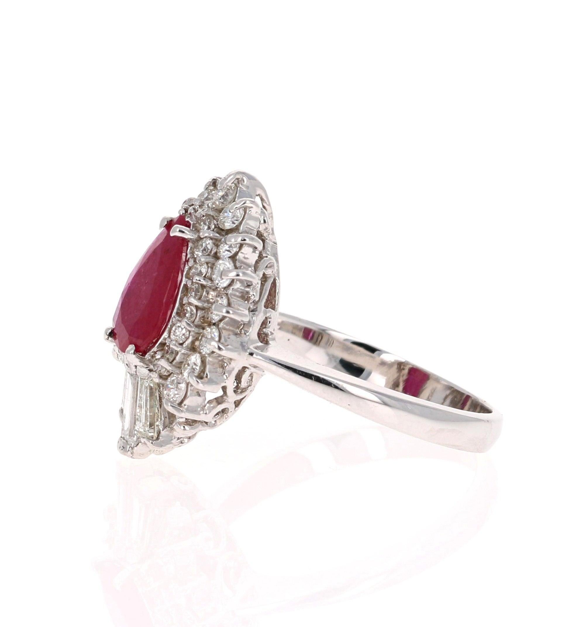 For Sale:  Ruby Diamond White Gold Ballerina Style Cocktail Ring 3