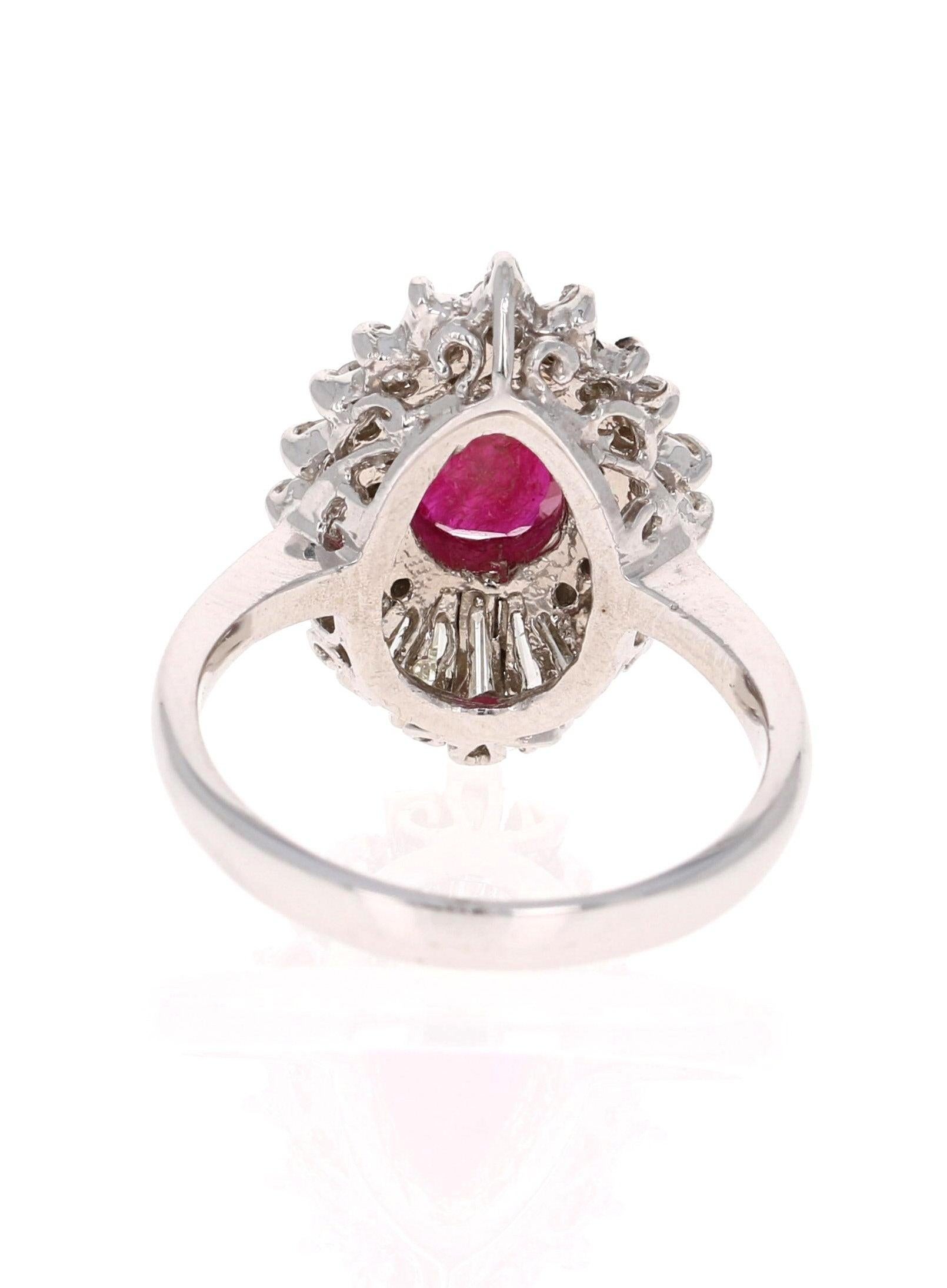 For Sale:  Ruby Diamond White Gold Ballerina Style Cocktail Ring 4