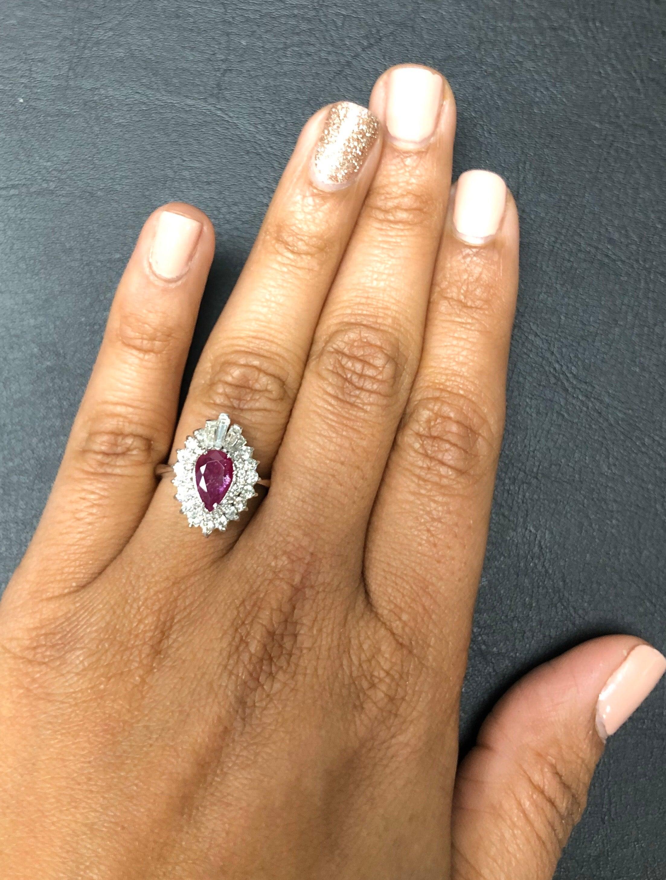 For Sale:  Ruby Diamond White Gold Ballerina Style Cocktail Ring 6