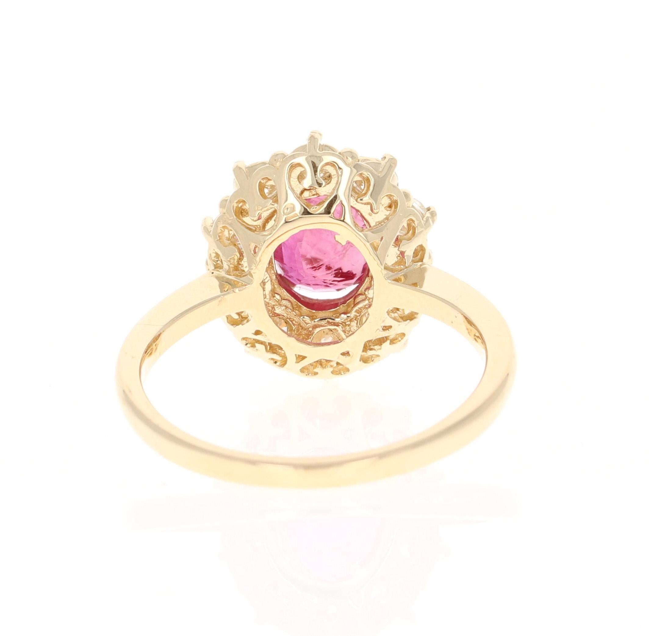 GIA-zertifizierter natürlicher Rubin-Diamant-Gelbgold-Ballerina-Brautring (Ovalschliff) im Angebot