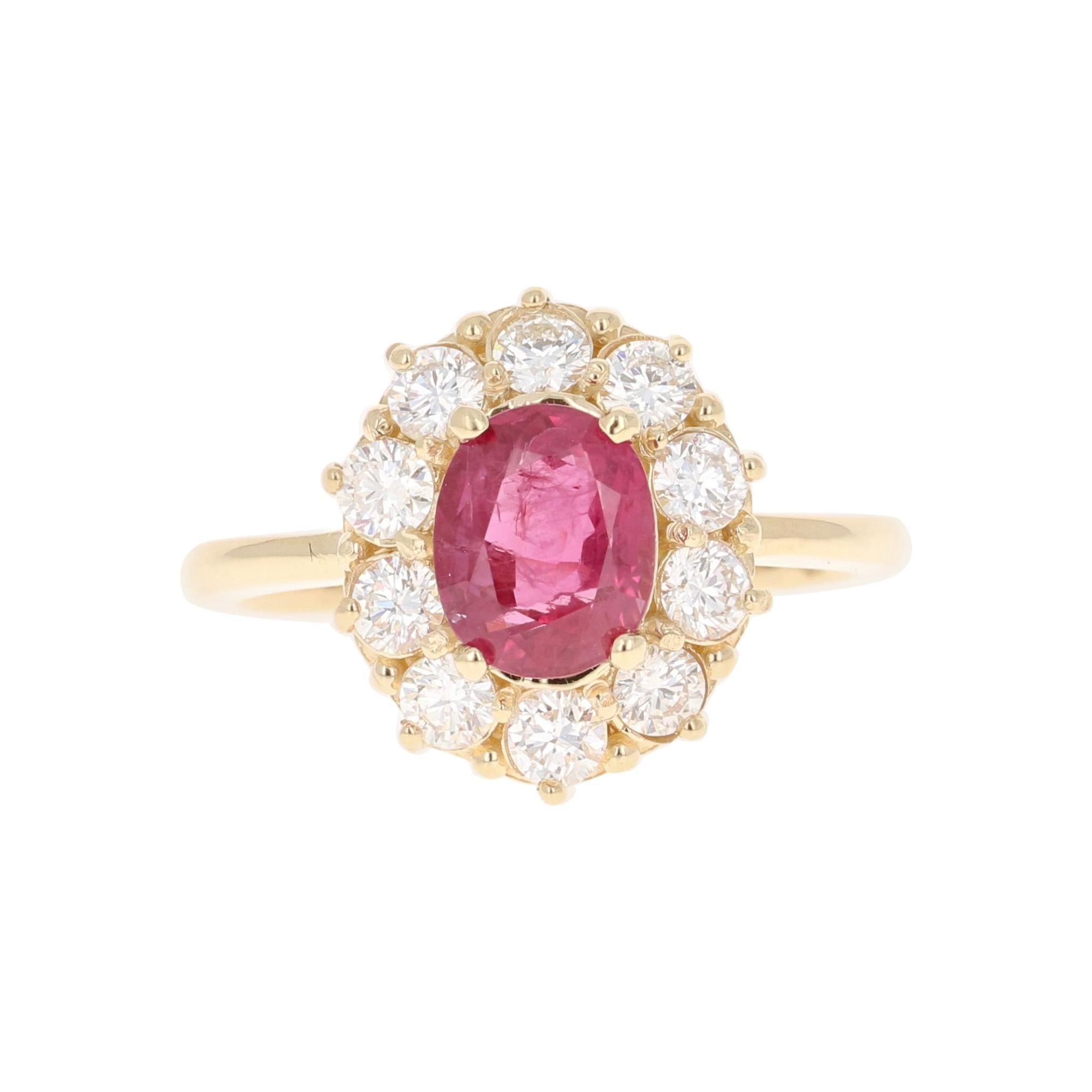 GIA Certified Natural Ruby Diamond Yellow Gold Ballerina Bridal Ring For Sale