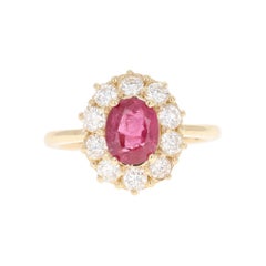 Anillo de novia de oro amarillo con diamante y rubí natural certificado por GIA