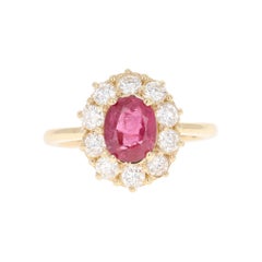 Antique GIA Certified Natural Ruby Diamond Yellow Gold Ballerina Bridal Ring