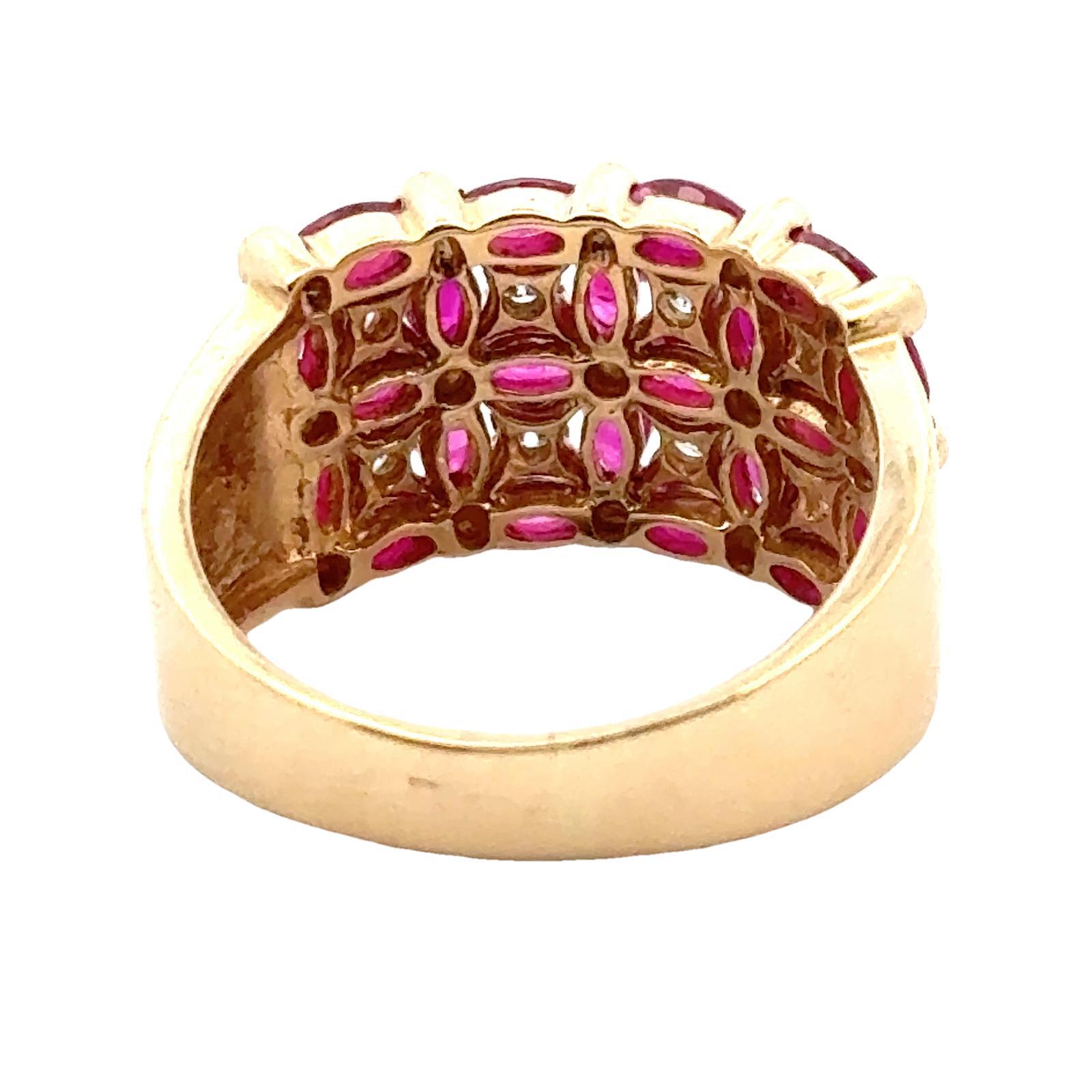 Ruby Diamond 14 Karat Yellow Gold Checkerboard Wide Band Ring 1