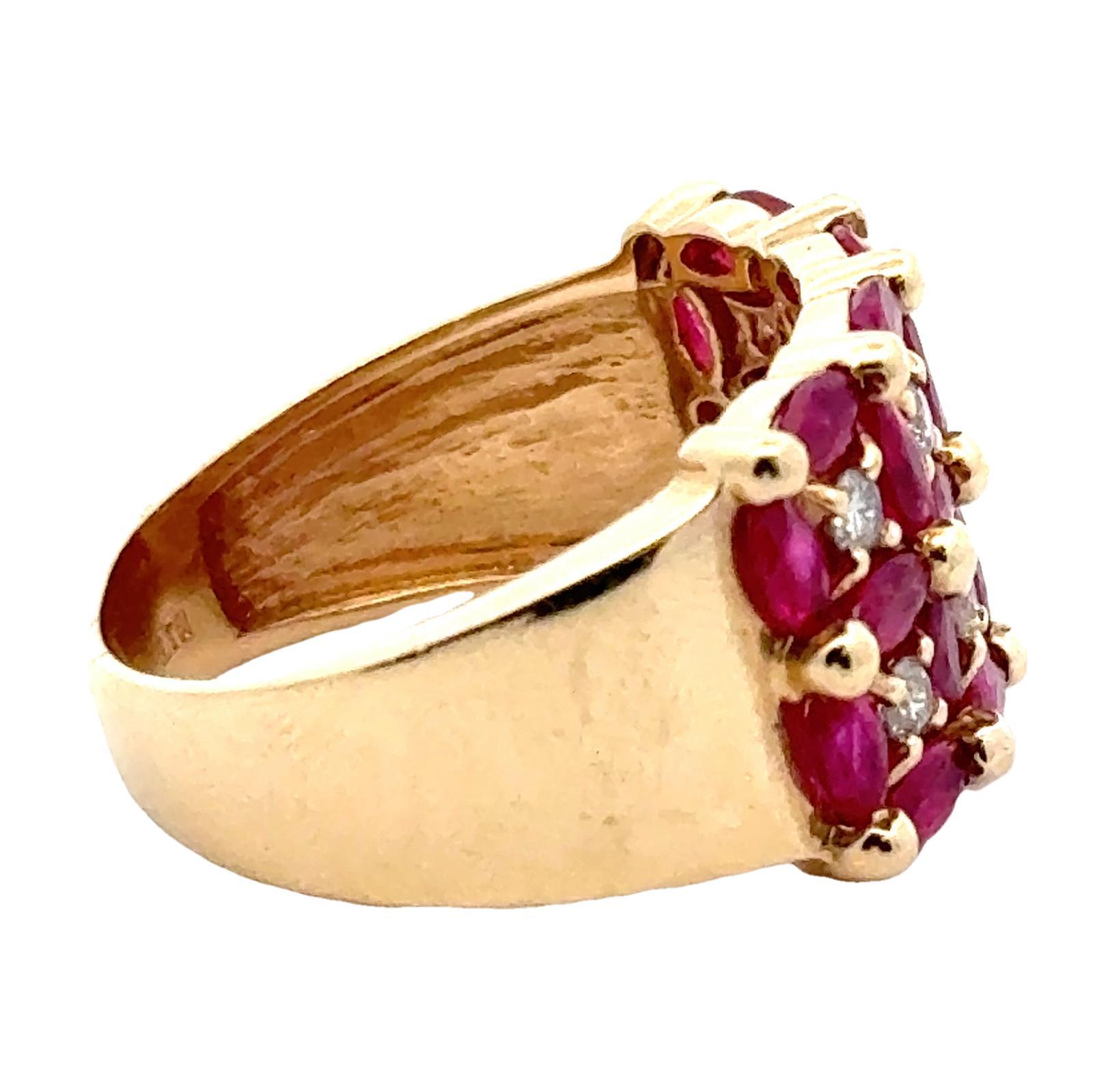 Ruby Diamond 14 Karat Yellow Gold Checkerboard Wide Band Ring 2