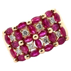 Ruby Diamond 14 Karat Yellow Gold Checkerboard Wide Band Ring