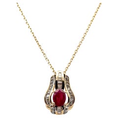 Vintage Ruby Diamond 14 Karat Yellow Gold Drop Pendant Necklace