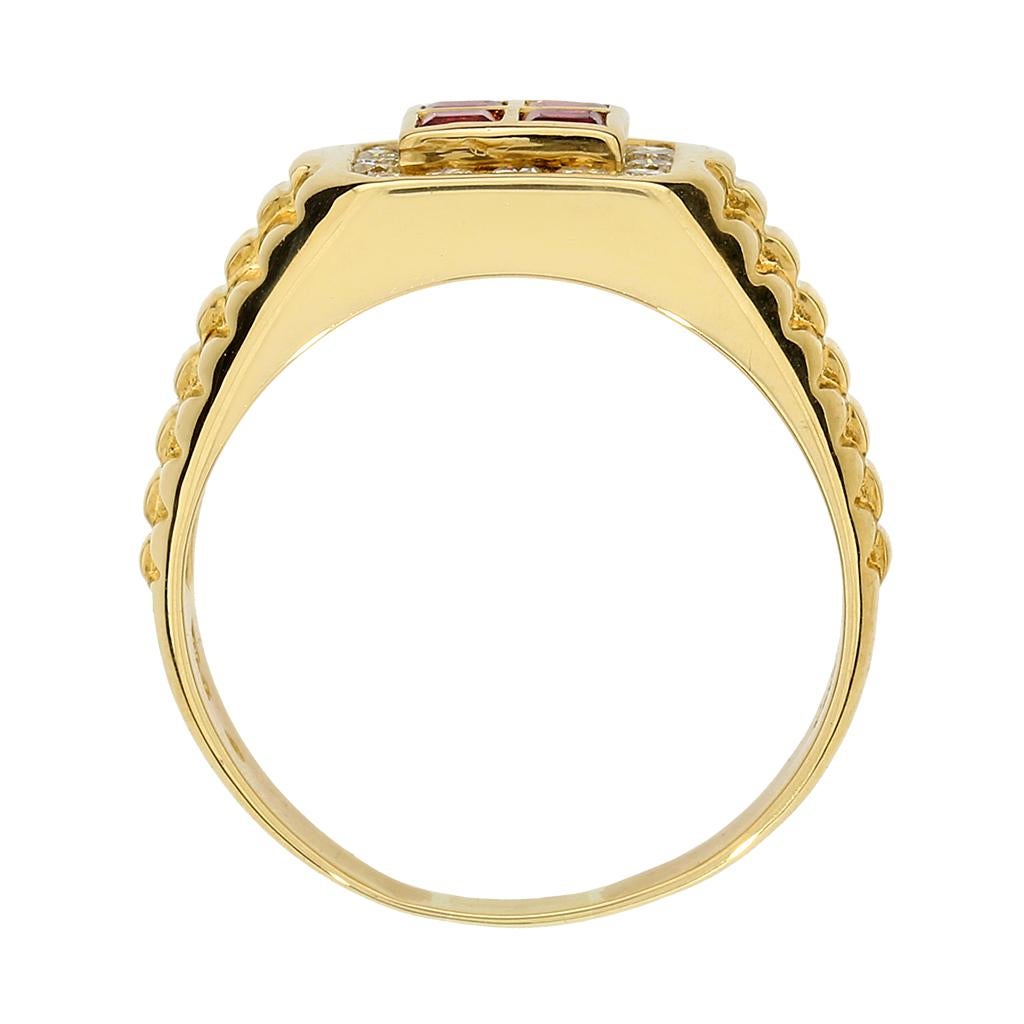 Women's or Men's Ruby & Diamond 14K Square Halo Ring For Sale