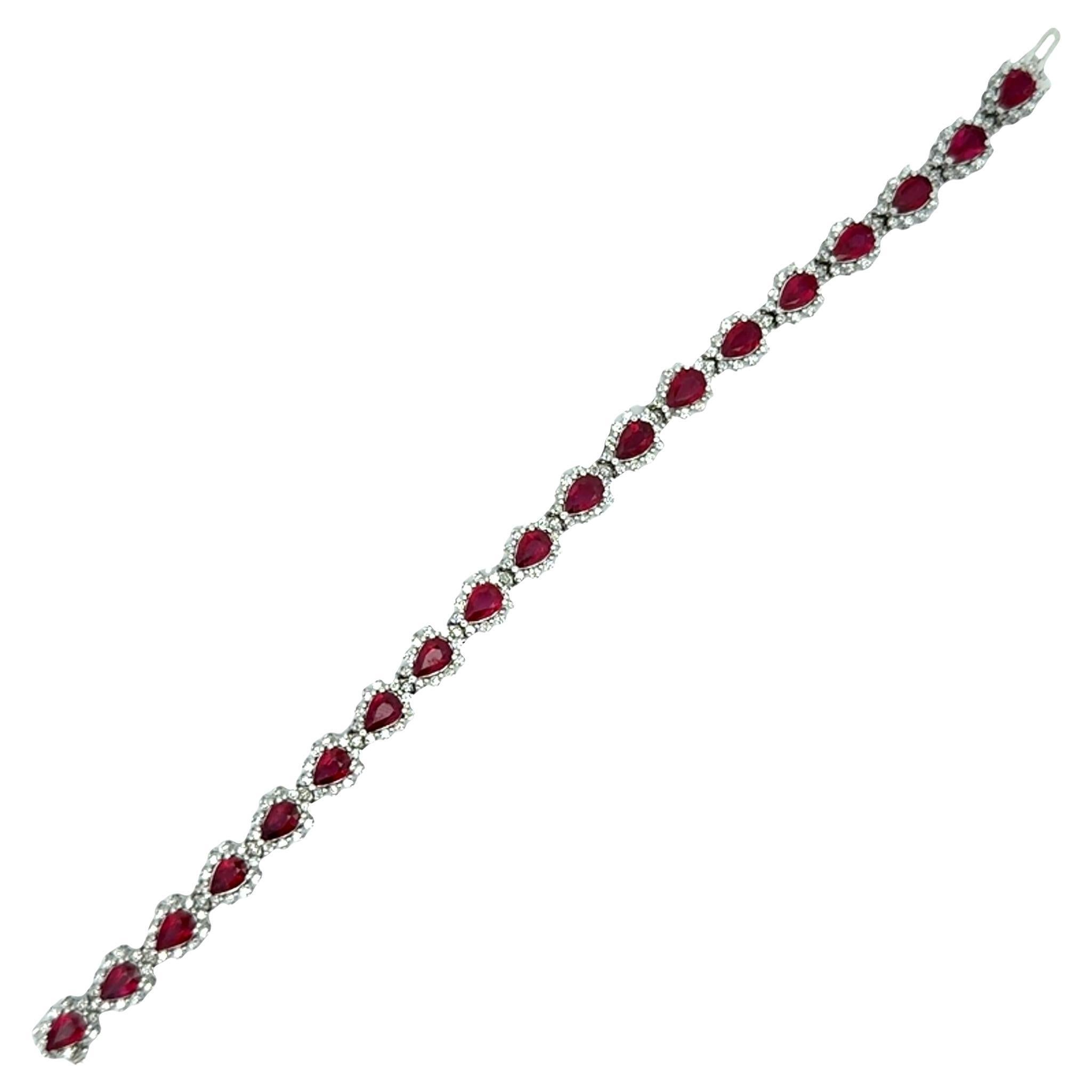 Bracelet de tennis en or blanc 14k avec rubis et diamants