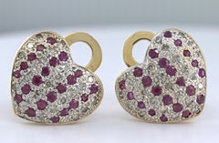 Ruby, Diamond, 14K Yellow Gold Pave Heart Earring