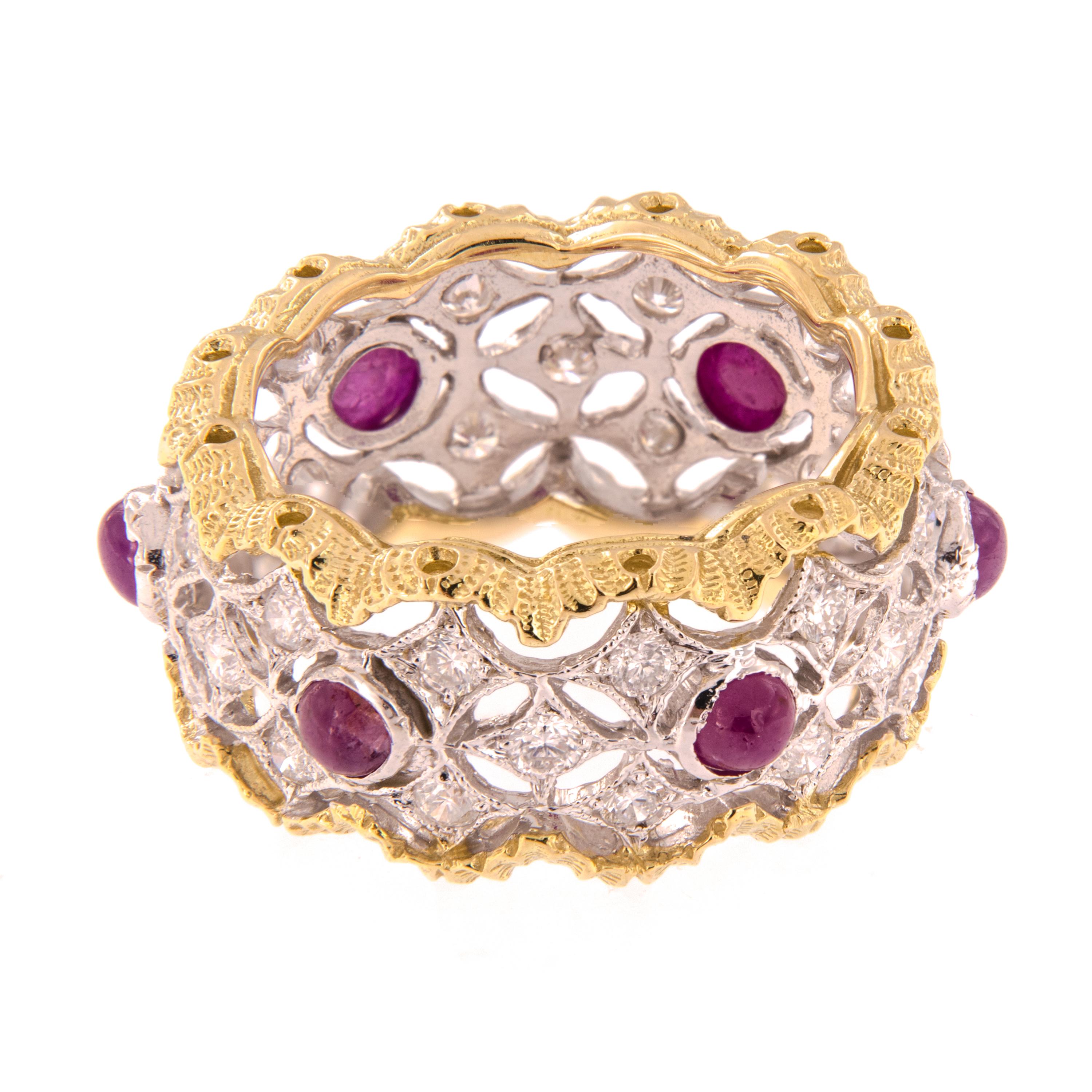 Women's Ruby Diamond 18 Karat Gold Band Ring