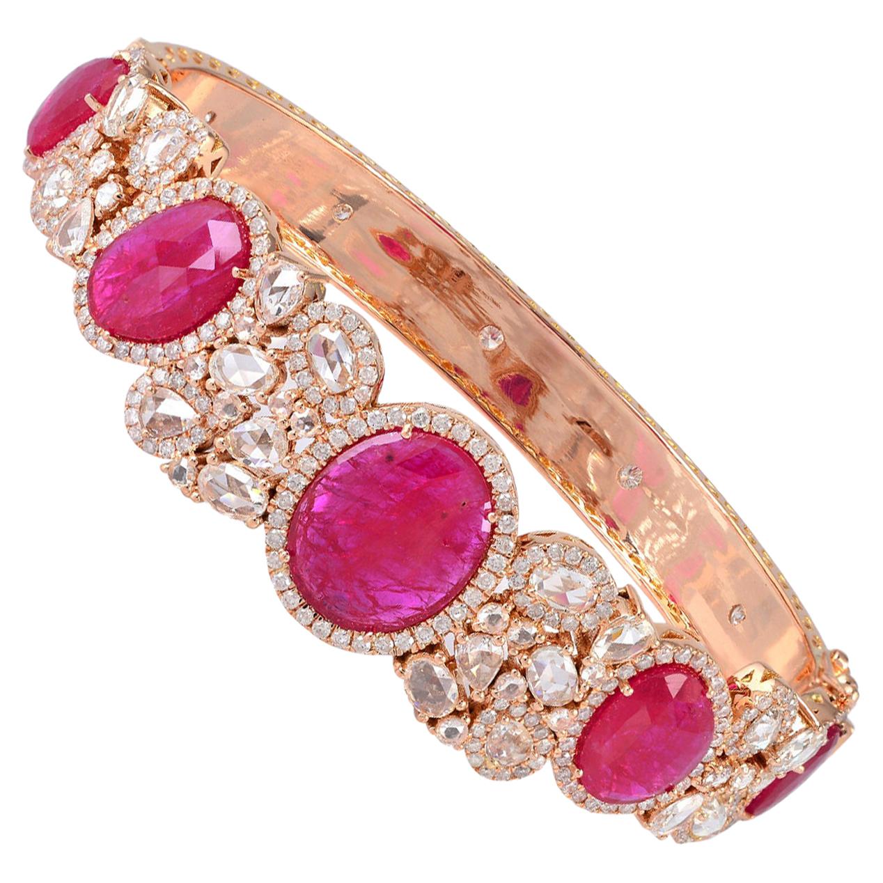 Ruby Diamond 18 Karat Gold Bangle Bracelet For Sale