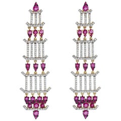 Ruby Diamond 18 Karat Gold Chandelier Earrings