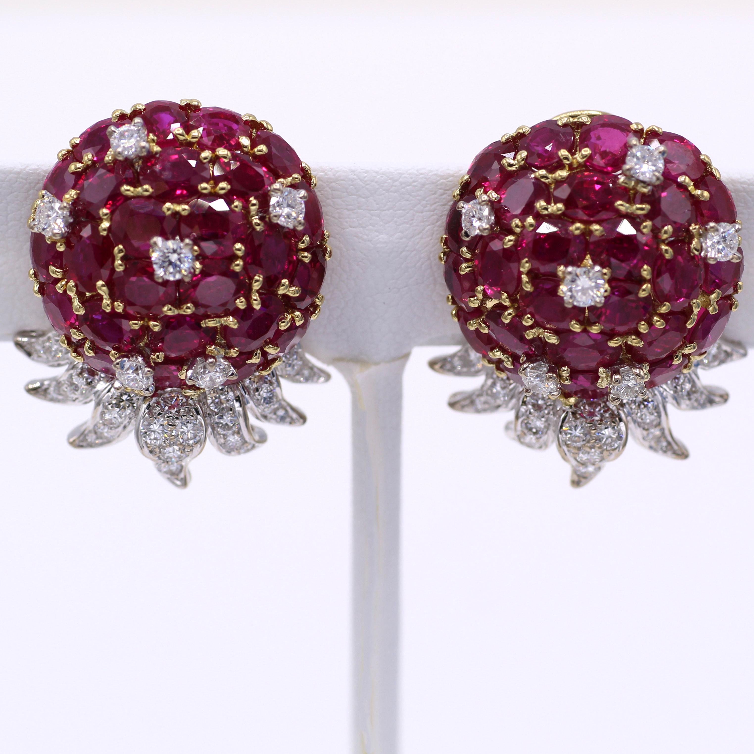 Ruby Diamond 18 Karat Gold Ear Clips In New Condition In New York, NY
