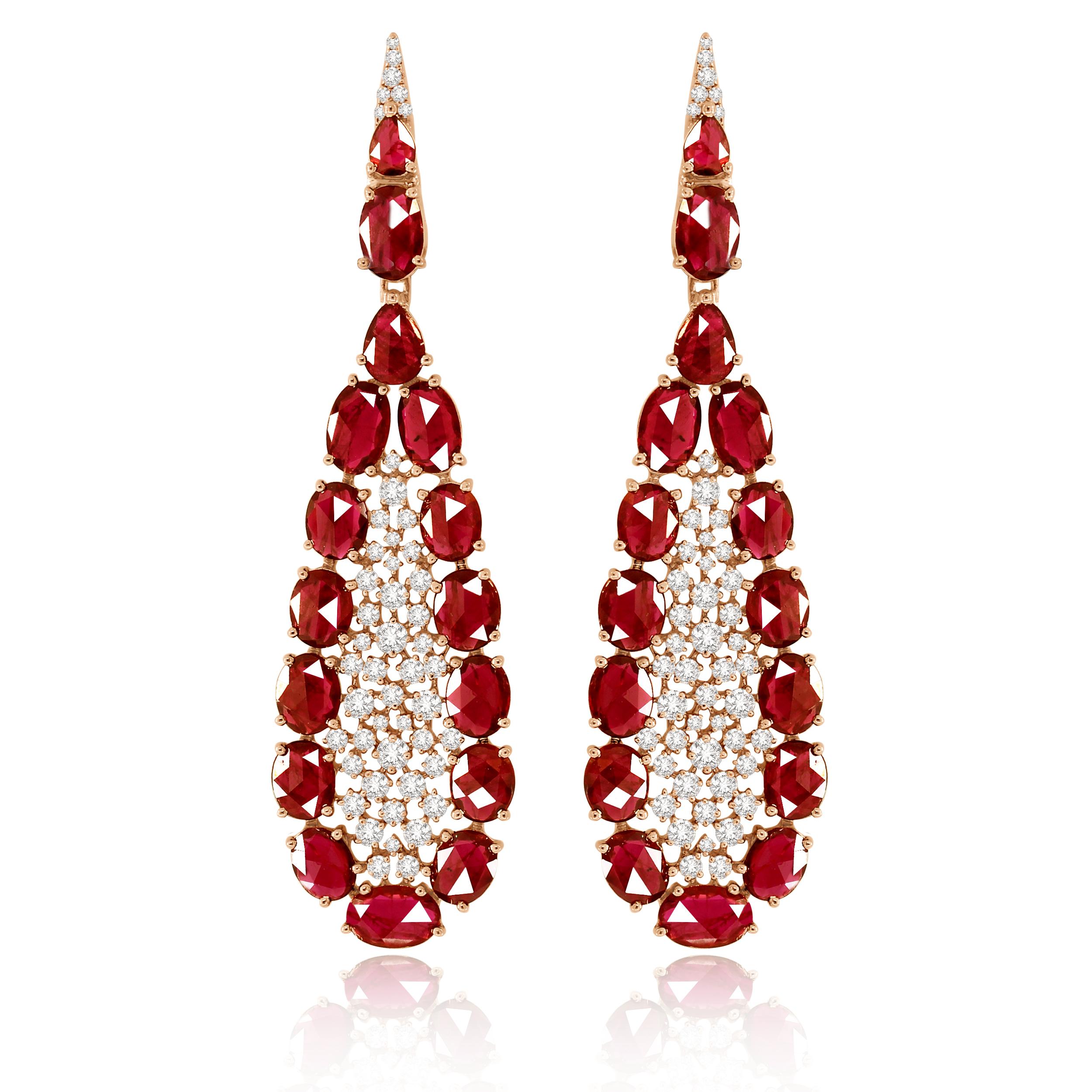 Modern Ruby Diamond 18 Karat Gold Earrings