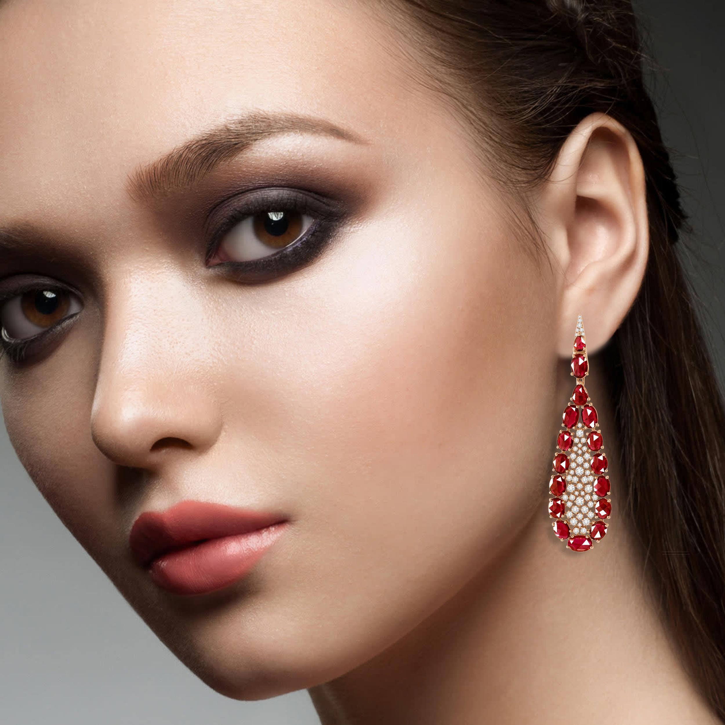 Mixed Cut Ruby Diamond 18 Karat Gold Earrings