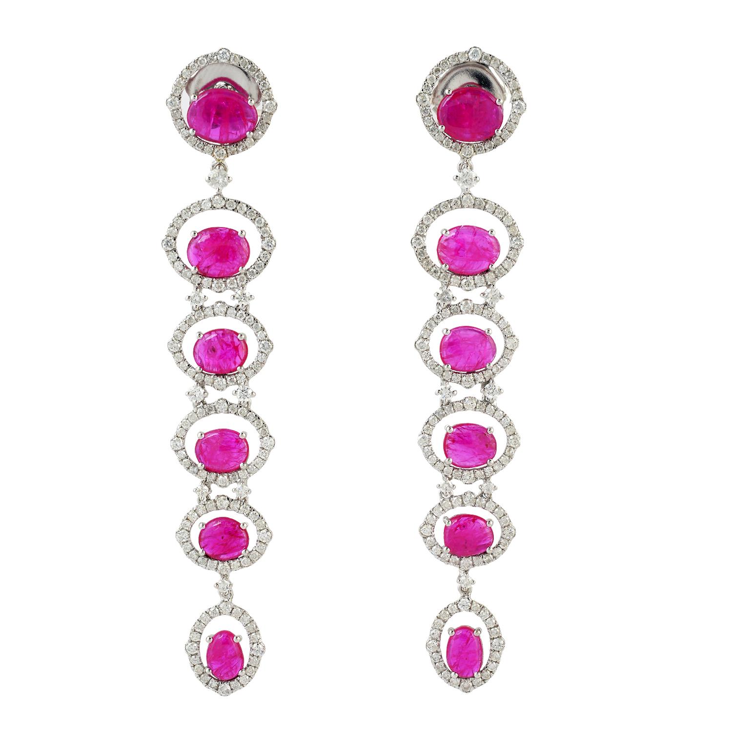 Single Cut Ruby Diamond 18 Karat Gold Earrings For Sale
