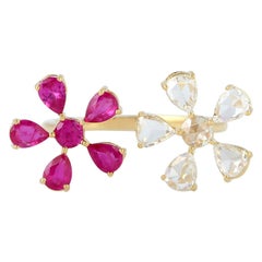 Ruby Diamond 18 Karat Gold Floral Open Ring