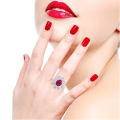 Ruby Diamond 18 Karat Gold Floral Ring