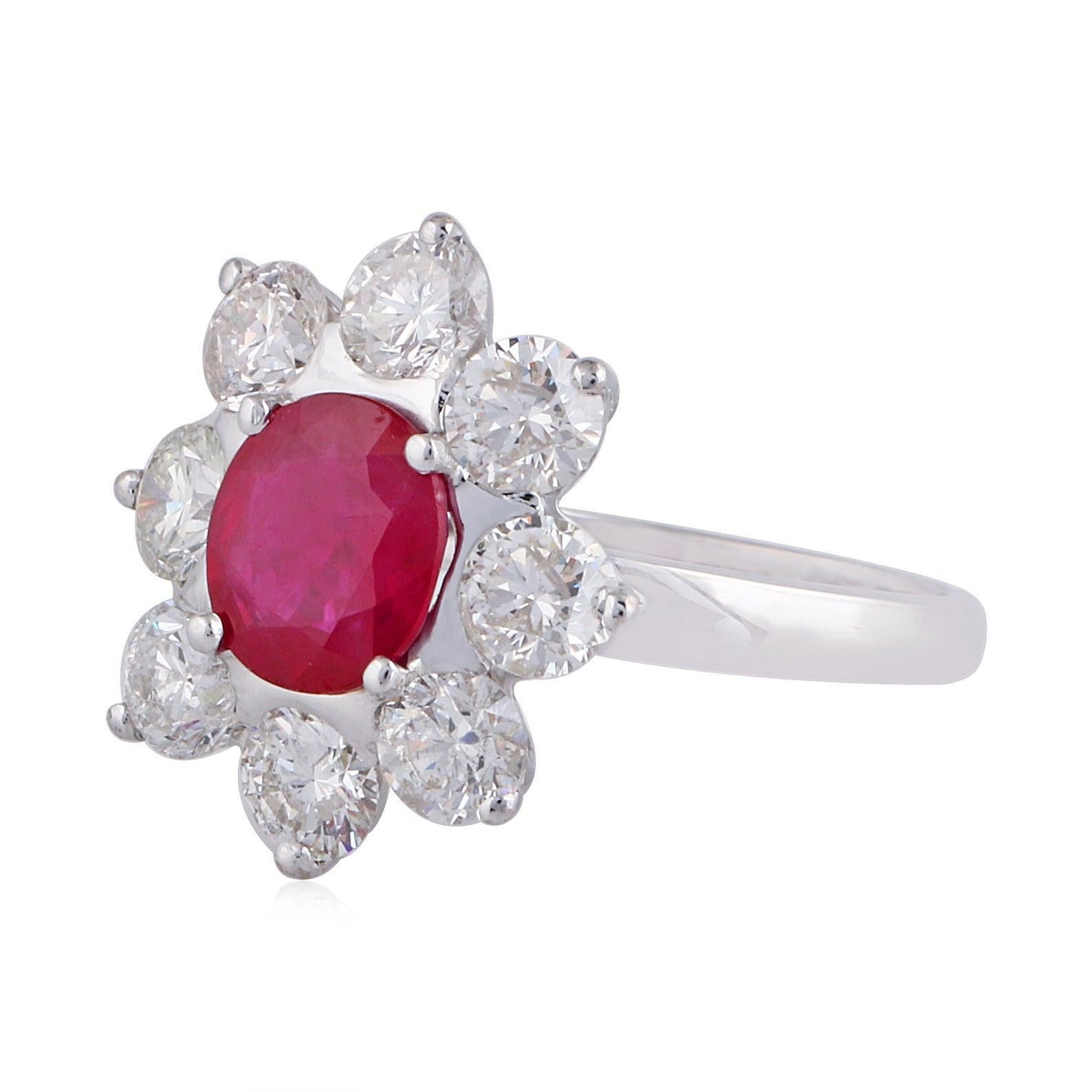 For Sale:  Ruby Diamond 18 Karat Gold Floral Ring 3