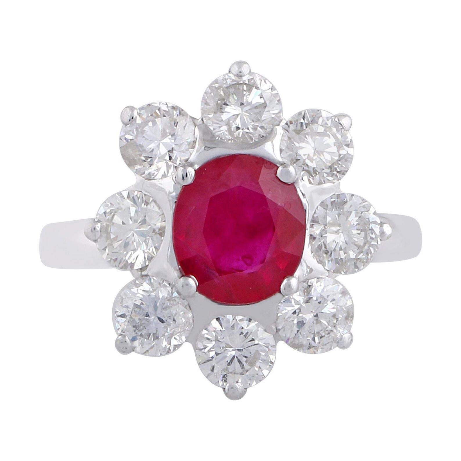 For Sale:  Ruby Diamond 18 Karat Gold Floral Ring