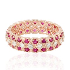 Ruby Diamond 18 Karat Gold Heart Eternity Ring