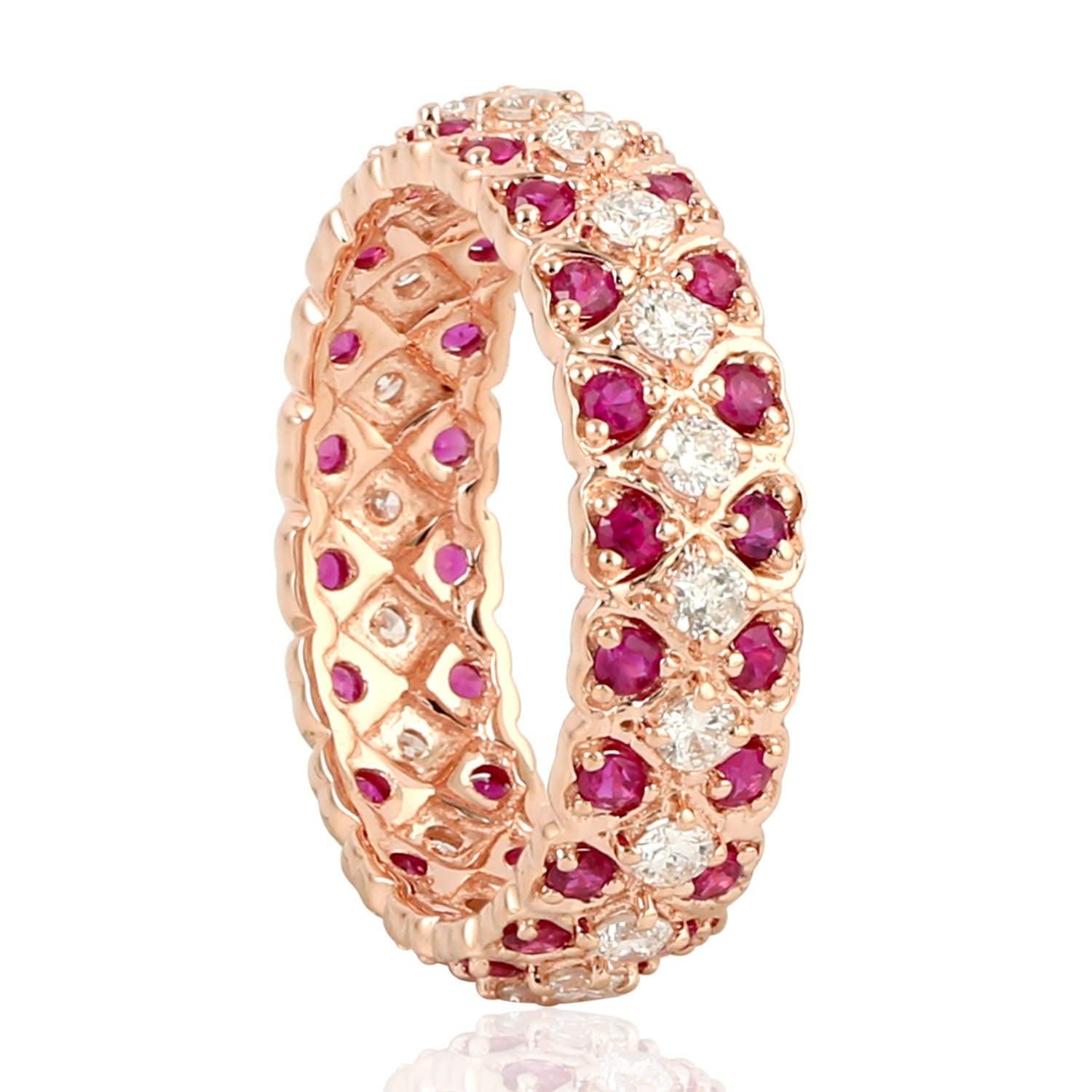 En vente :  Bague d'éternité en forme de cœur en or 18 carats avec rubis et diamant 4