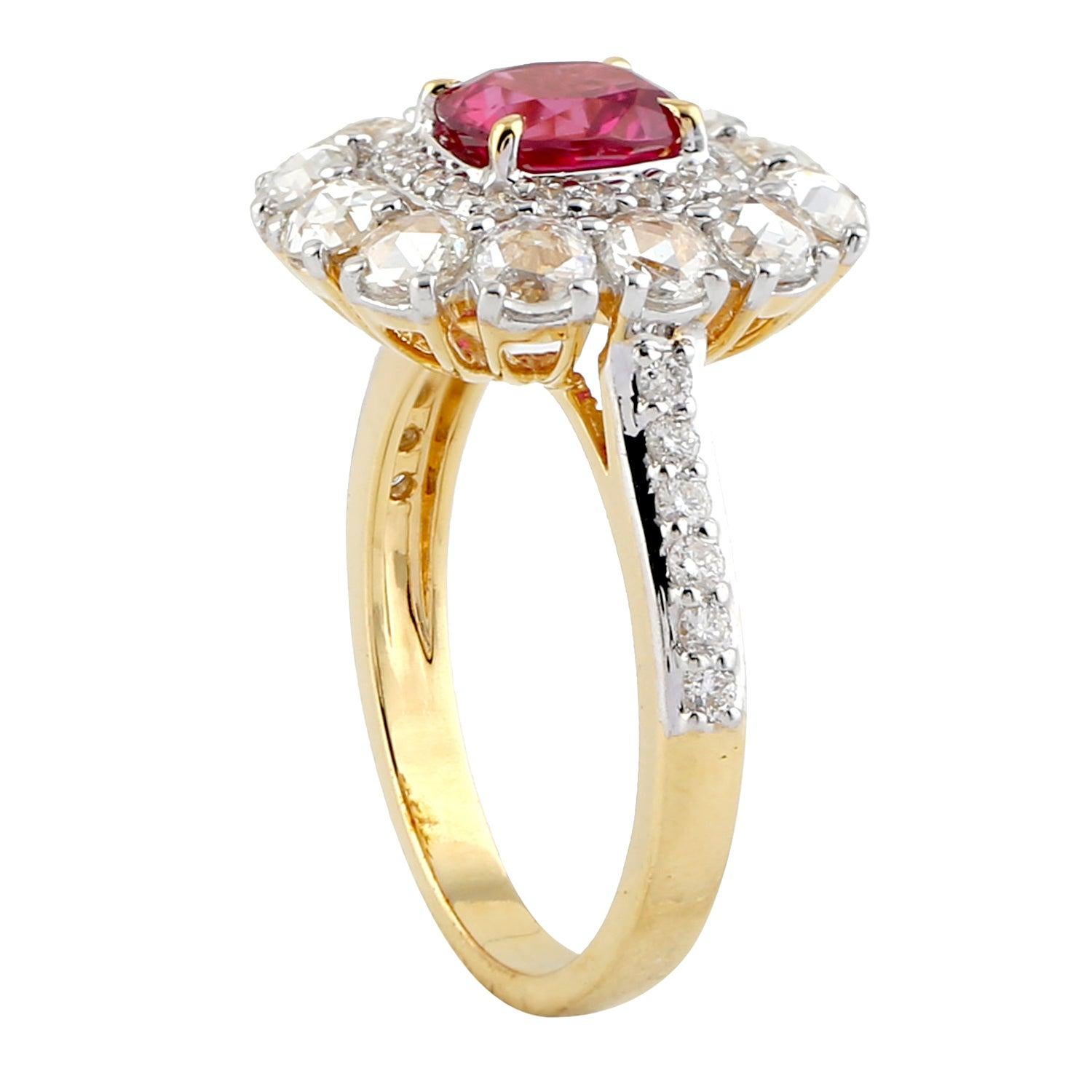For Sale:  Ruby Diamond 18 Karat Gold Ring 3
