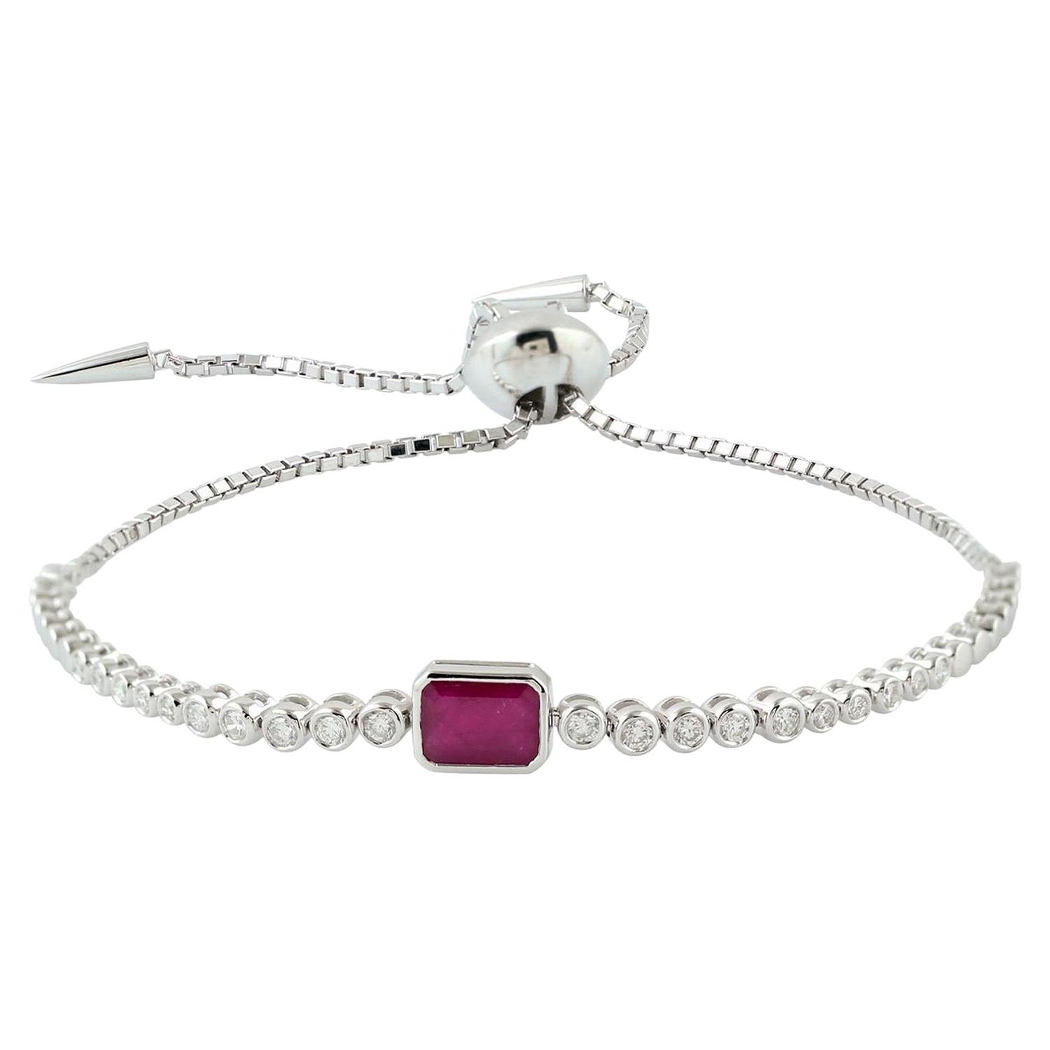 Bracelet tennis en or 18 carats avec rubis et diamants