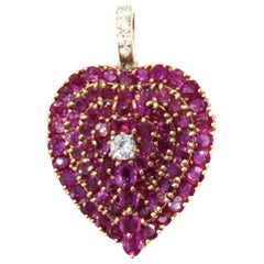 Ruby Diamond 18 Karat Heart Pendant Brooch