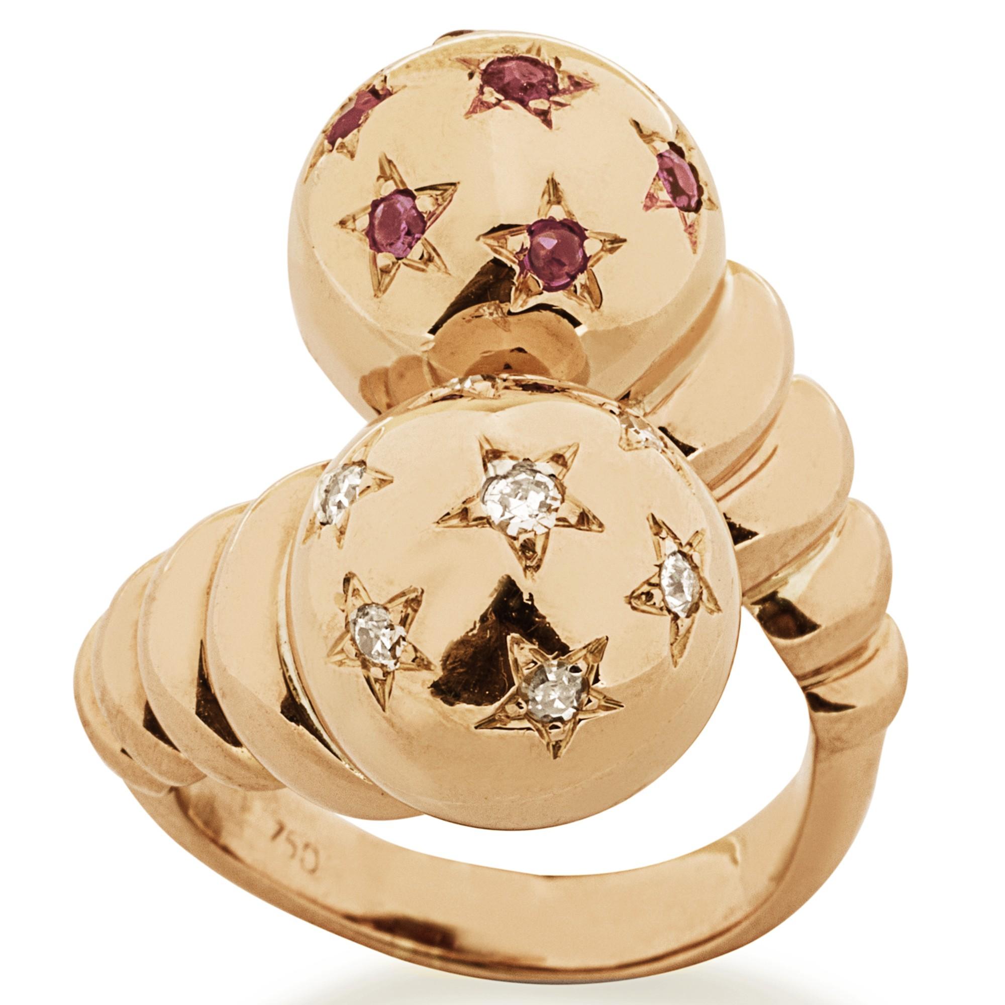 Anello incrociato con diamante e rubino in oro rosa 18 carati In condizioni Nuovo in vendita a Lugano, CH