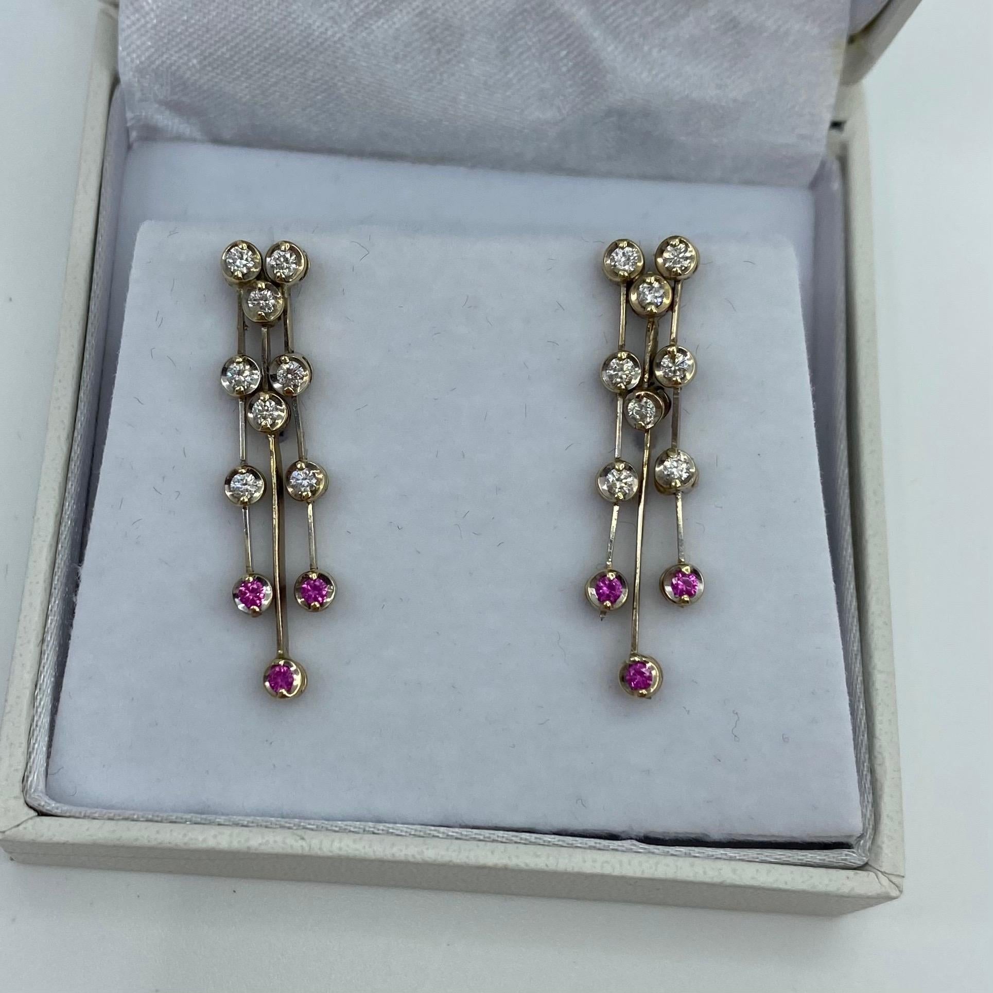 Boucles d'oreilles pendantes en or blanc 18 carats avec rubis et diamants en forme de cascade Unisexe en vente