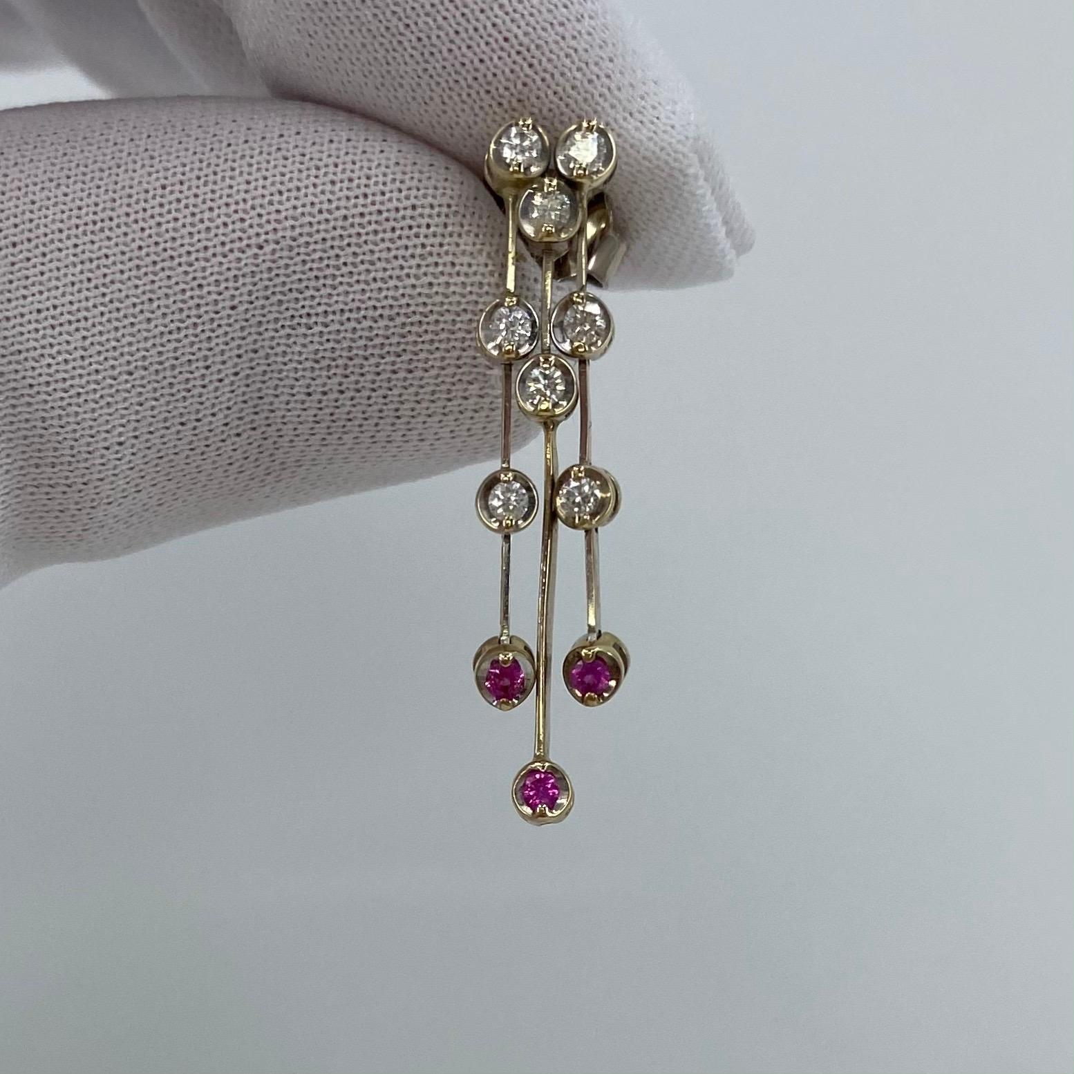 Round Cut Ruby and Diamond 18 Karat White Gold Dangle Waterfall Earring Studs For Sale