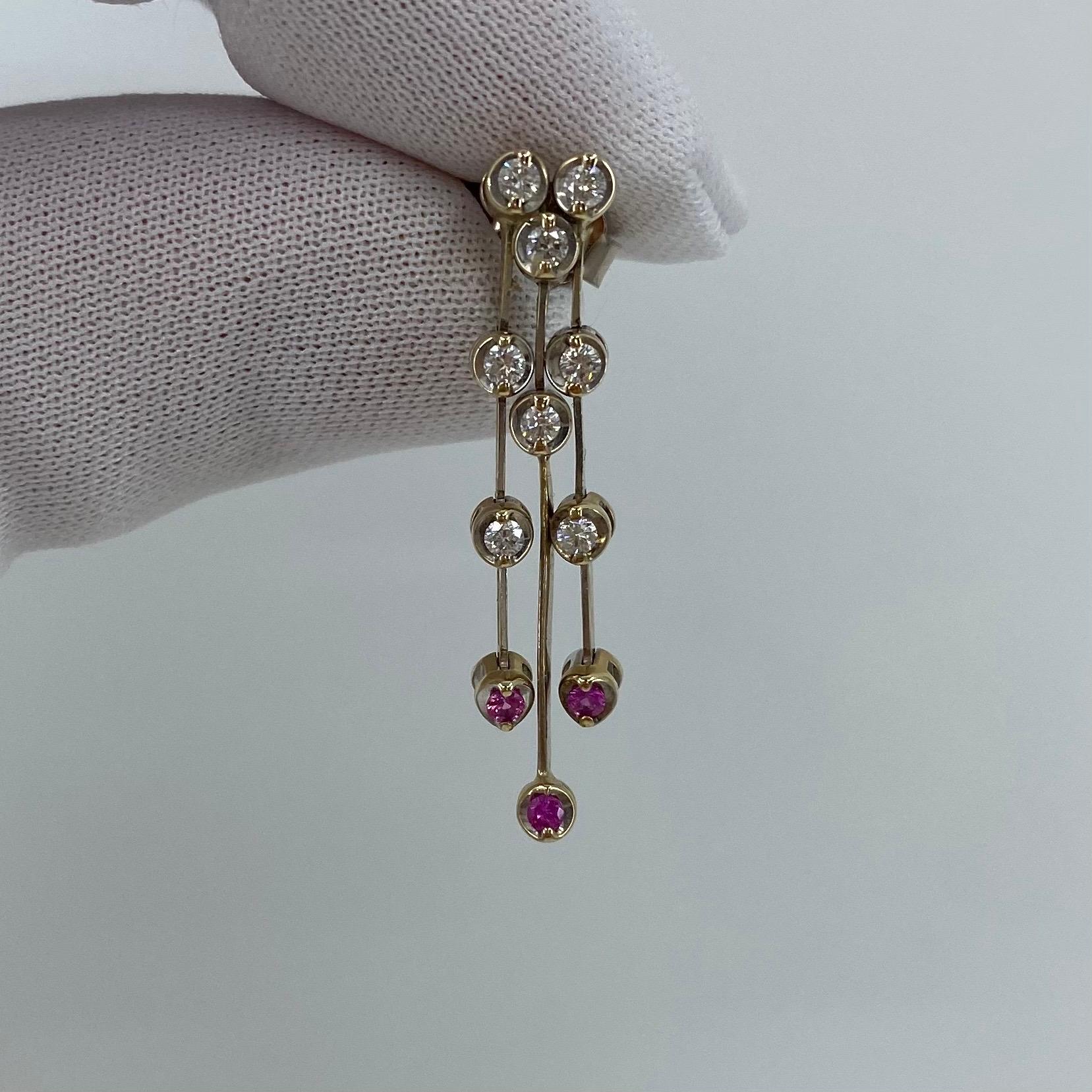 Ruby and Diamond 18 Karat White Gold Dangle Waterfall Earring Studs In New Condition For Sale In Birmingham, GB