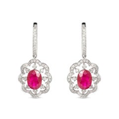 Ruby Diamond 18 Karat White Gold Drop Earrings