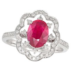 Ruby Diamond 18 Karat White Gold Halo Ring